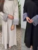 Etniska kläder Fashion Flowers Tryckt muslimsk klänning med Belt Robe Abaya Kvinnlig full längd muslimsk ytterkläder gudstjänst Abaya WY1986 D240419