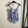 Designer Summer Beach Swimsuit Femmes Sexy Bikini Swimwear Blue and White Porcelain Imprime