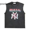 2024 High Street Sleeveless T-shirt with Letter Print for Men and Women Couple Washed Distressed Loose Shoulder Vest