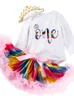 0-2 2024 2024 Jahre altes Baby-Outfit Baby Langarmer Brief Strampler Regenbogenkleid Prinzessin Kleid Set Mode