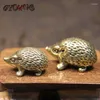 Estatuetas decorativas sólidas de cobre puro 1 ouriço miniaturas de mamilões de escritório pequenos ornamentos de bronze retro animal te chá de animal de estimação presente