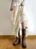 Летняя кружевная асимметричная юбка Fairycore Women Vintage Y2K Boho Эстетическая мода высокая талия средняя юбка Леди Праздничные наряды 240419