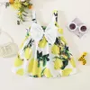 Girl's Dresses Summer girls dress childrens sleeveless lemon print bow European and American style suspender dress d240423