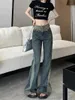 Kadınlar Kot Komyama Komiyama Vintage Hit Renk Yüksek Bel Parlama Pantalonları Mujer Kontrast Denim Pantolon Sonbahar 2024 Kadın Giysileri