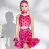 Bühne tragen lateinische Tanzkostüm Girls Rose Pink Dots Anzug Anzug Performance Kleidung Sommer Kinder Übungskleid Kleid BL12609