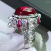 Cluster Rings Vintage Ruby Peral Diamond Ring Real 925 Sterling Silver Party Wedding Band for Women Bridal Engagement Smycken