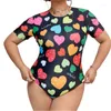 Kvinnors badkläder Yeae Plus Size Triangle One-Piece Swimsuit Love Printed Round Neck Quick Dry Stretchy Sexy Conservativeswimming