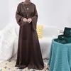 エスニック服エレガントな光沢のあるサテンアバヤ女性のためのムスリムイードドレスラマダンカフタンアラビアロングローブフェムイスラムイスラムジャラビヤ