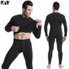 ملابس داخلية حرارية للرجال KLV Men Winter Fleece Sports Set Set Cycling Base Layers Fitness Gym Grouging بدلة طويلة دافئة