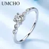 Solitaire Ring Umcho Silver Silver 925 Jóias Jóias de Luxúria Ringos de Zircônia Cúbica para Mulheres Solitaire Band Party Jóias de Banda de Banda