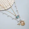 Metal Style Jewelry Ocean Starfish Shell Set Design Imitation Pearl Chain Necklace