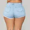 Kvinnor Casual Summer Denim Jean Shorts Plus Size High midja Frayed Raw Hem Jeans med Pocket 3XL4XL OUC1542 240415