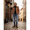 Jackets masculinos Vintage High Strt Suede Material Casca de barro com zíper lapela casual casual para homens T240419