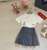 Popular girls dress suit summer baby tracksuits kids designer clothes Size 90-140 CM Contrast pattern short sleeved and skirt 24April