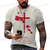 Mäns T-shirts T-shirts för män korsar grafisk Jesus Kristus 3D-tryck Mens Tshirt Retro Classic Short-Slved Loose Personality Overdimensionerade toppar T240419