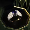 Cultivated sapphire high jewelry Royal Blue Oval S925 silver set artificial diamond ring