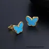 Toppkvalitet Classic Style Fanjia High Version S925 Silverörhängen Rose Gold Natural White Fritillaria Butterfly Blue Agate