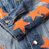 Contrast Color Design Мужчина 2 куска Spring Star Patch Denim Jacket, соответствующий растяжек скинни джинсы мода Slim Ropa Hombre 240415