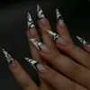 False Nails Black Line False Nails Pink Long Pointed Women Girl Artificial Nails Tips Full Cover Goth Pressa Goth su punte per unghie 24pcs Y240419