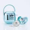 Fopspeen# Miyocar Gepersonaliseerde zilveren metallic blauwe bling fopspeen en clip fopspeenbox set BPA gratis dummy luxe baby shower cadeau2403