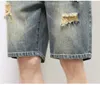 Summer Mens Vintage Denim Shorts Ripped Holes Baggy Straight Casual Short Jeans Fashion Corée Hip Hop Streetwear 240416