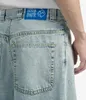 Jeans masculin streetwear polaire grand garçon y2k harajuku hip hop caricature de dessin animé rétro pantalon baggy bleu homme