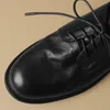 Casual Shoes Women's Cow Leather Lace-up Flats Oxfords Round Toe Retro British Style High Quality Soft Comfortable Four Season Daily