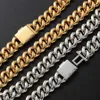 Collier Hip Hop 15 mm Double Row Zircon Diamond Cuban Chain Mens Fashion Bijoux