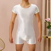 Men's Shorts Men Romper Sleek Stretchy With Short Sleeves Solid Color Tight Fit For Fitness Nightclub Wear Sleeve