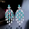 Boucles d'oreilles en peluche pera forme de maillage créatif bleu clair zircone en argent de couleur argent bijoux bijoux long gouttes d'eau suspendue pour les femmes e983