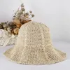 BERETS 2024 여성용 짚 단색 크로 셰 뜨개질 모자 버킷 UV 보호 태양 바이저 해변 여성 바이저 여름 모자