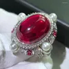 Cluster Rings Vintage Ruby Peral Diamond Ring Real 925 Sterling Silver Party Wedding Band for Women Bridal Engagement Smycken