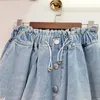 Women's Shorts Diamond Studded By Hand Beaded High Waist Slimming Wide-Leg Denim Women 2024 Summer Elastic Jean Female