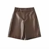 Women's Shorts 2024 Women Autumn High Waist Knee Length Faux Leather Retro BF Style Short PU Straight Pants Casual Trousers Loose Bottom