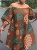 Plus Tamanho 5xl Vonda Bohemian Meni Mini Vestido Floral Fora do ombro Lanterna Lanterna Sundress Sundress Belted Loose Robe 240415