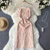 Casual Dresses Light Luxury Sexy Strap Dress Summer midja ritad smal oregelbunden veck