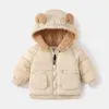 Jaquetas 2024 garotas meninas coreanas outono de inverno Down Jacket remendo lã de ouvido quente parka puckets grossos com zíper para crianças casaco