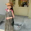 Flickaklänningar 3-8 år barn sommarklänning full tryckt lös andningsbar båge slinga avslappnade söta strandkläder