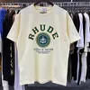 Camiseta de diseñador de 24SS Rhude Flawer estampado de flores High Gram Heavy Doble Doble Algodón Camiseta Camiseta de manga corta Hombres Mujeres