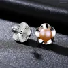 Brincos de garanhão 925 jóias de prata esterlina 6mm Brincho de pérola Mulheres pequenas flores