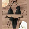 Kvinnors badkläder sexig bikini Set Women Swimsuit 2024 Black White 3D Floral Print Micro Bikinis Brazilian Cutout Beach Bathing Suit Thong