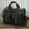 Bortkyror Vintage Mens Portcase äkta Cowhide Leather 15 "PC Laptop Bag Crazy Horse Business Messenger Work Tote for Man