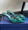 Summer Top Luxury Men Crystal Aquazzura Margarita Sandals Shoes Floral-embellishments Women Stiletto Heels Lady Walking EU35-43 With Box