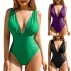 Women's Swimwear Sexy One Swimsuit For Women 2024 Solid Ruched Deep V Neck Athletic Bodysuit Comfy Slim Men's Undershirt