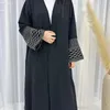 Ethnische Kleidung Keffiyeh Offen Abaya mit Stickerei Hülse Palästina Muslim Kimono Abayas für Frauen Dubai Turkey Islam Kaftan Hijab Robe