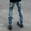 High Street Retro Ink Splash Patchwork gescheurde jeans flare broek mannen en vrouwen recht casual oversized losse denim broek 240412