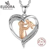 Pendant Necklaces EUDORA 925 Sterling Silver Mother Baby Necklace Rose Gold Color Paved-Crystal Heart Pendant Jewelry Mothers Day Gift for Women 240419