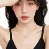 Chains Elegant Pearl Heart Necklace Temperament Clavicle Chain Double Layer Choker Gift T8DE