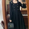 Casual Dresses Spring Navy Collar Black Dress Women Vintage Elegant Loose Long Sleeve Maxi Fashion Female