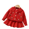 Vêtements Ensembles filles habille des vêtements d'automne d'hiver enfants pulls tricotés jupes 2pcs costume de fête pour bébé costume de Noël